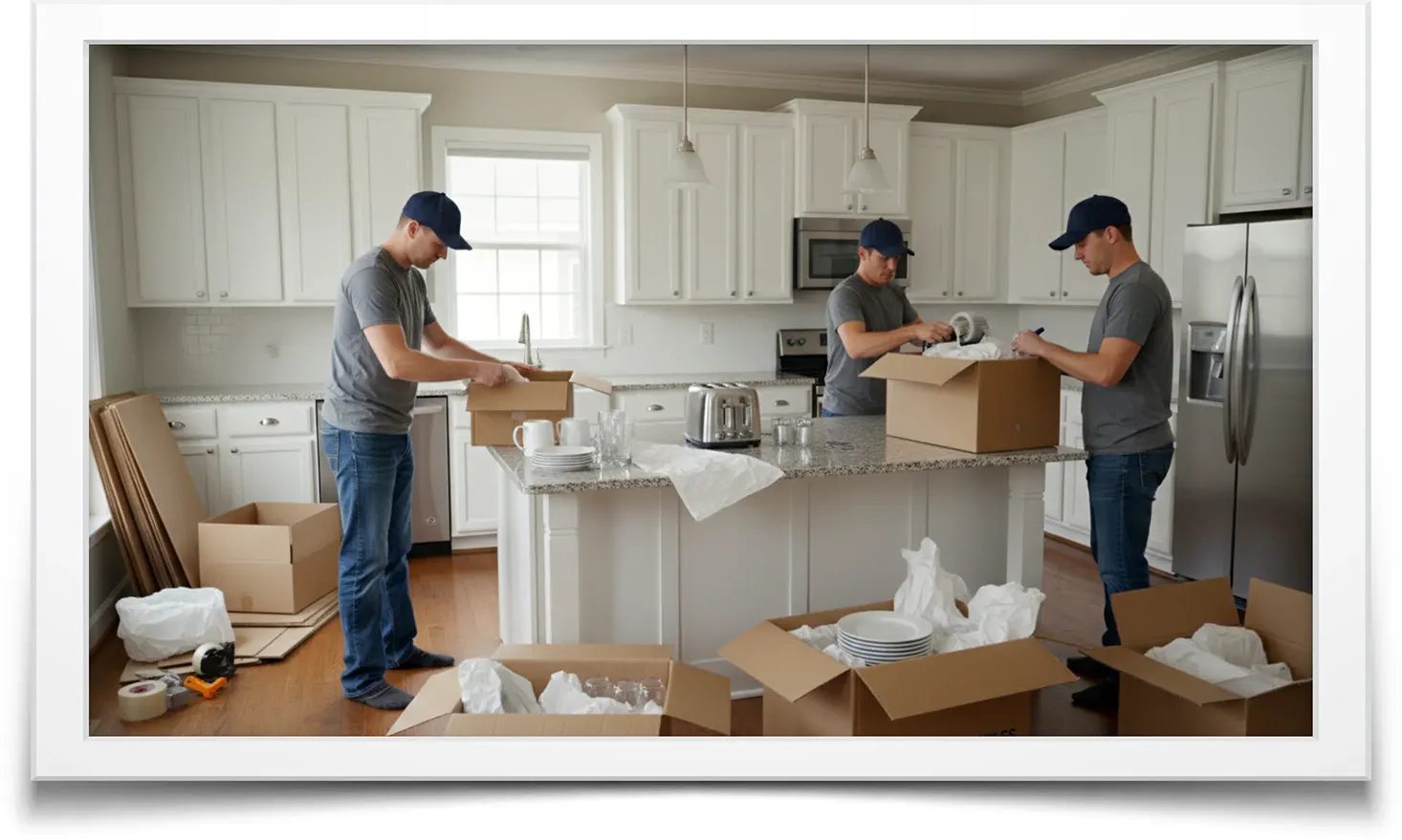 Top Shelf professional mover carefully handling boxes during residential move in Boise Idaho - full service moving company